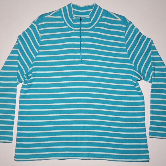 L.L. Bean Tops - L.L. Bean Womens Sky Blue and White Striped 1/4 Zip Long Sleeve Shirt Size 2X
